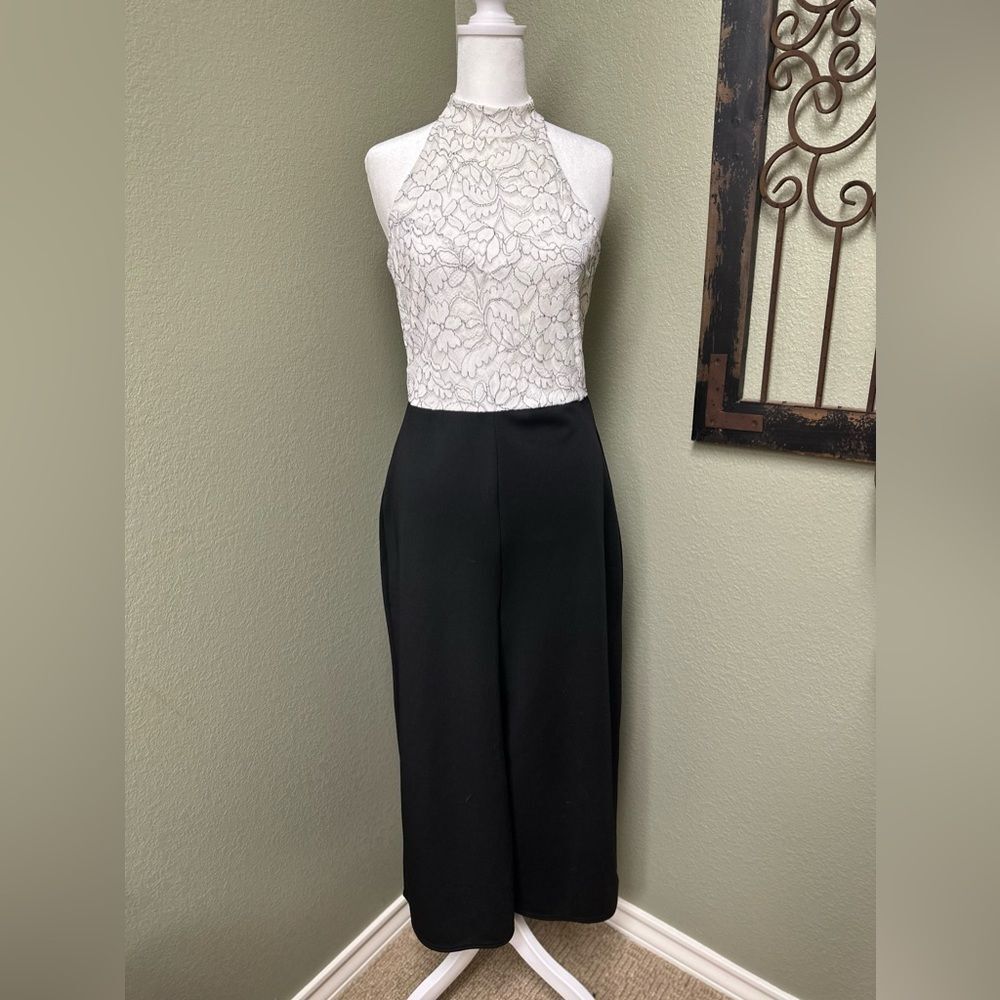 Boohoo sleeveless button neck lace pant jumpsuit